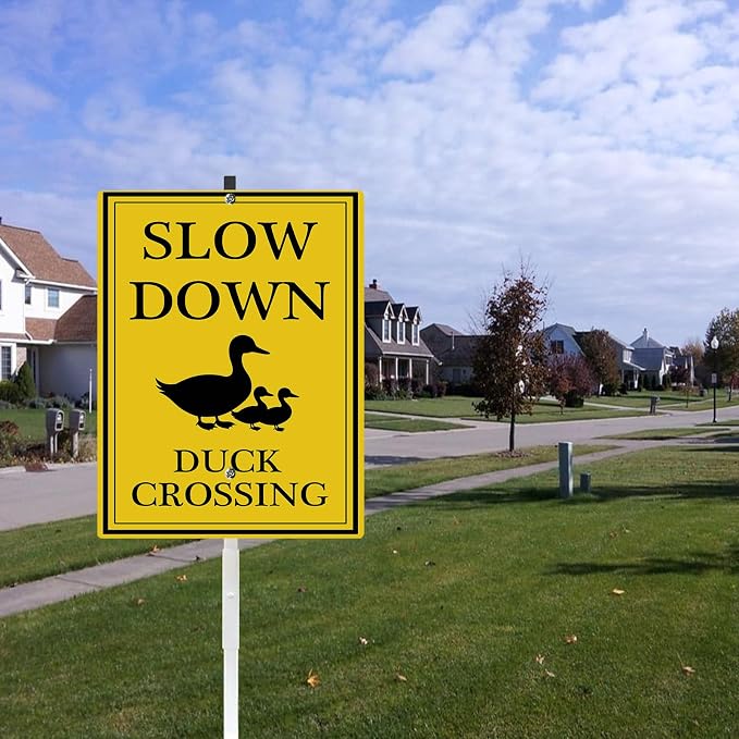 Duck Crossing Sign With Stakes Slow Down Sign For Neighborhoods Reflective Rustproof Aluminium Yard Garden Stake Caution Sign Farm Lawn Walkway Decorations Animal Signs 8X12 IN