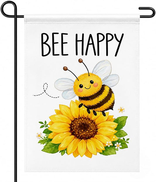 Summer Party Decorations - Bee Happy Summer Garden Flag | Double Sided Sunflower Welcome Yard Decor | Summer Party Accessories Backdrop Favors Supplies Decor for Garden Yard Porch Patio Lawn Outdoor Outside