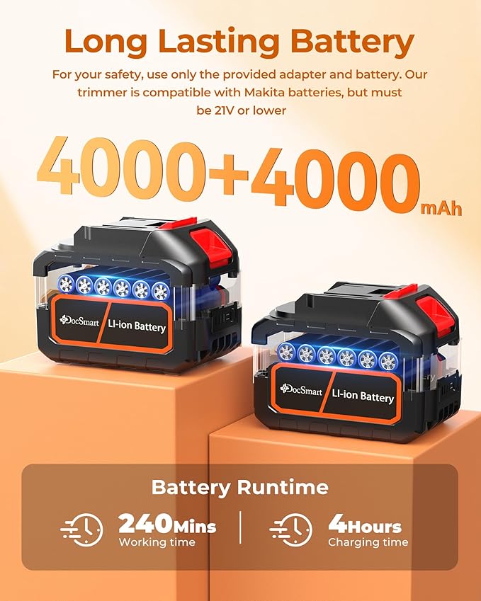 20'' Hedge Trimmers Cordless with 2pcs 4000mAh Battery, Brushless Electric Bush Clipper with Rechargeable Batteries, 3000RPM 180° Rotatable Head, 2/3'' Blade Gap Orange,Gifts for Father’s Day