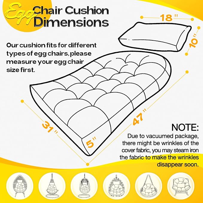 MAGIC ELEPHANT Egg Chair Cushion, Memory Foam Hanging Egg Chair Cushion Replacement, Indoor Outdoor Hammock Basket Swing Cushion with Headrest (Turquoise)
