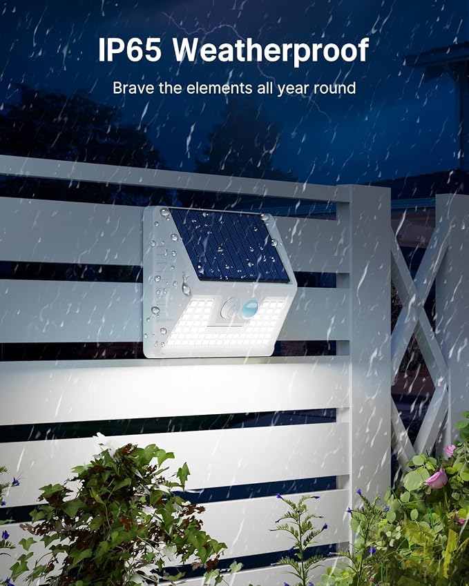 vighep 4 Pack Solar Fence Lights Waterproof, Motion Sensor Deck Lights Outdoor, Cold White LED Outside Lights Wireless for Wall Yard Steps Stairs Garden - White