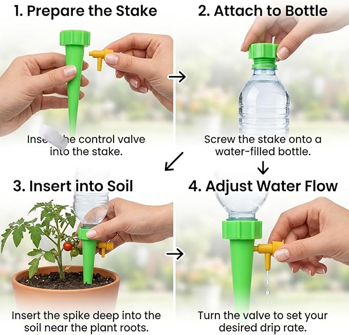 30PCS Self-Watering Stakes, Durable Plastic Water Spikes for Outdoor Plants, Convenient Vacation Plant Care Solution