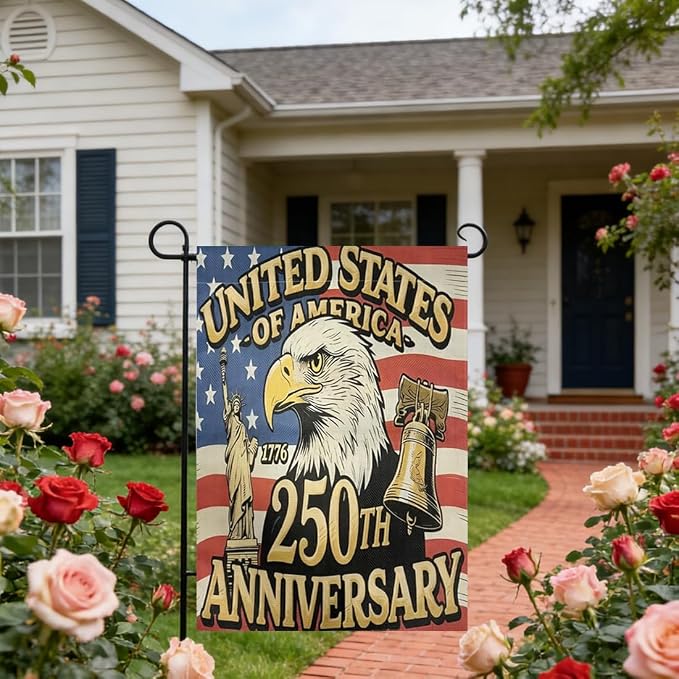 250 Anniversary usa Garden Flag 12x18 Double Sided, 1776-2026 USA 250th Anniversary Patriotic Yard Decor Vintage US Map Flag