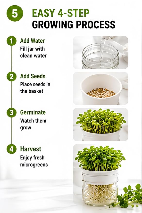 Microgreens Growing Kit for Mason Jar, Sprouting Lid and Seed Sprouter Kit, Easy Indoor Microgreens Grower for Kitchen Herb Gardening and Home Growing（8 Items）