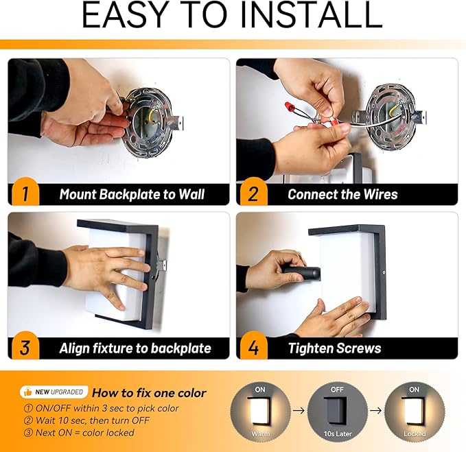 Modern Outdoor Wall Lights, LED 3CCT Selectable Outdoor Porch Light, IP65 Waterproof Exterior Wall Sconce, ETL Listed Porch Light for Front Door, Garage, Patio & House