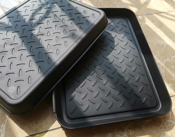 Hard Plastic Boot Tray for Entryway,Boot Mat,Shoe Tray,Shoe Mat for Indoor and Outdoor Use (Small Size Black (Hard Plastic), 13.3X10.6 inch)