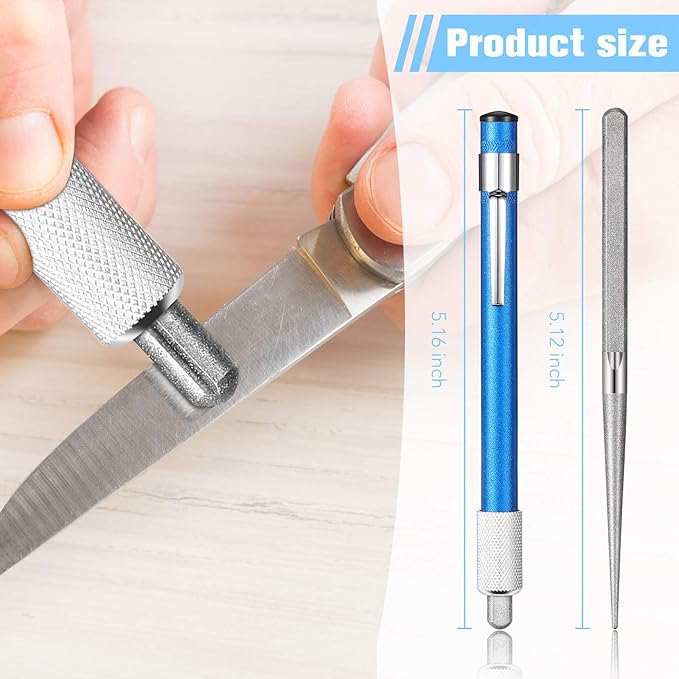 2 Pieces Diamond Retractable Knife Sharpener Steel Sharpening Rod for Kitchen Outdoor Serrated Stick Tools (Blue, Silver)