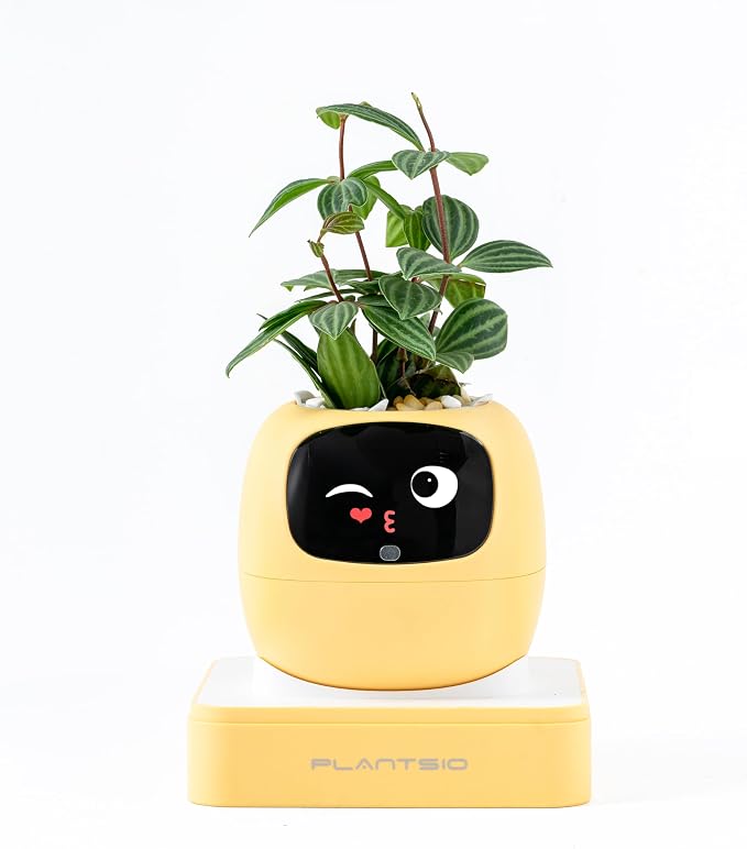 Smart Pet Planter, Smart Plant Pot, With Artificial Intelligence, Time Weather Display, And Multiple Expressions Animation,Lovely Plant Companion, For Desktop Decoration, Gifts,Plant-Free (Lemon)