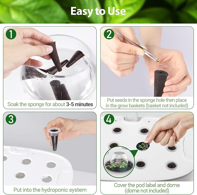 Growell 120Pcs Hydroponic Pods Kit, 60 Grow Sponges with 60 Pod Labels, Hydroponics Supplies, Grower Pods Refill Compatible with AeroGarden & Most Growing System, Seed Starter Pods for Indoor Garden