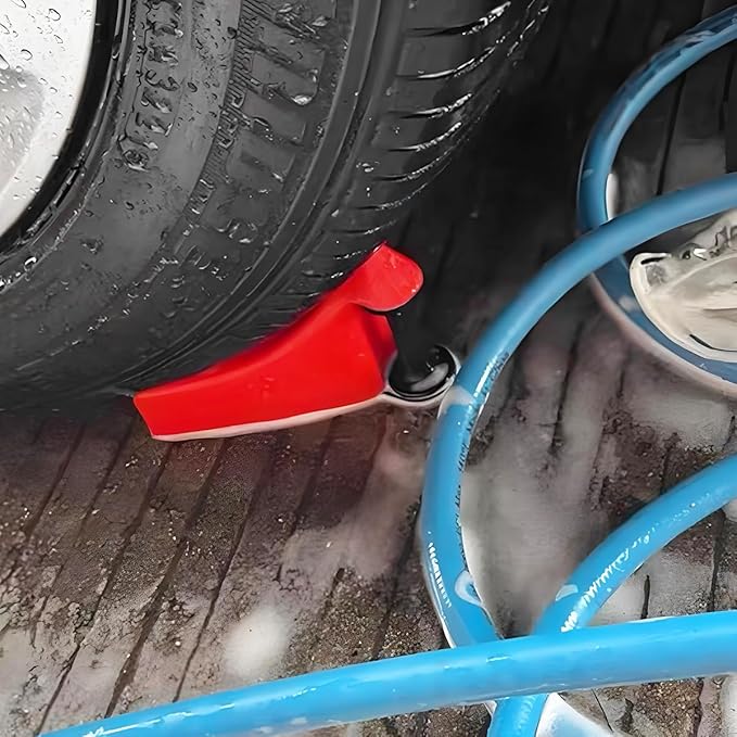 4PCS Car Hose Guide, Vehicle Detailing Cleaning Tools Hose Guides Preventing Wash Stuck Under The Tires, Automotive Wheel Rolling System Tool for Washing, Universal Fit (Red)