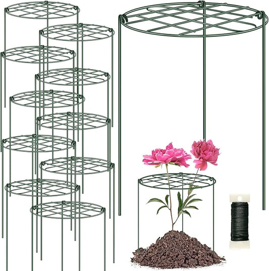 10 Pack Peony Cages and Supports 12 x 16 Inch Grow Through Plant Supports for Outdoor Plants,Plant Brace Flower Support Rings Hoops for Vegetables,Rose,Tomato,Orchids