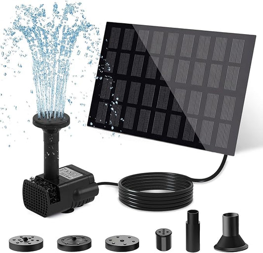 Yeomi Solar Fountain Pump for Bird Bath, 2W Upgraded Solar Water Pump with Separate Panel & 3M/9.84ft Cable, 4 Nozzles for Fountain Effects, Eco-Friendly for Bird Bath, Garden, Pond, Patio Decor