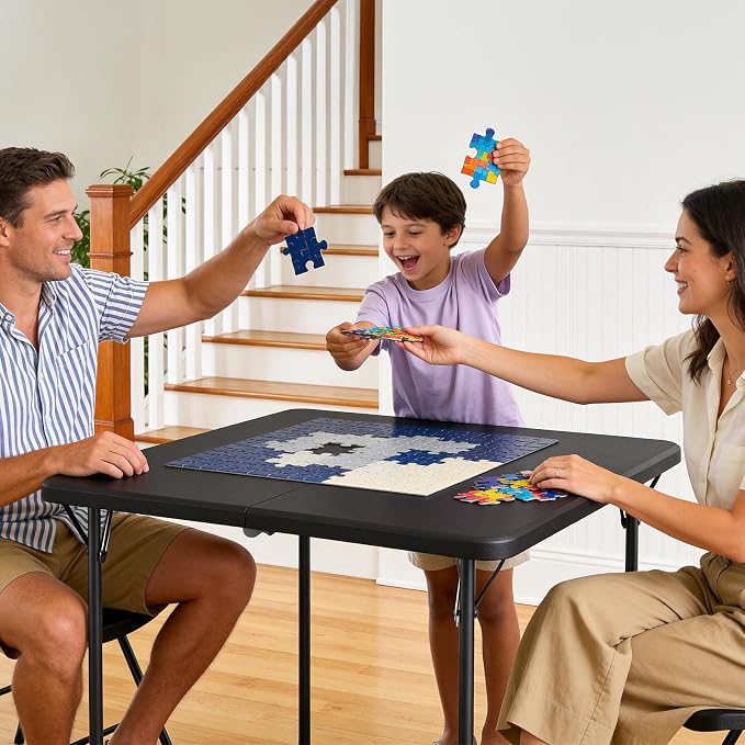 Folding Table, 36 Inch Square Foldable Card Table with Carrying Handle, Heavy Duty Fold-in-Half Portable Table No Assembly, Ideal for Picnic, Camping, RV Travel, Parties, BBQs, Crafting and Indoor Use