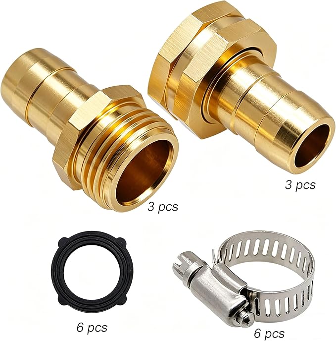 Triumpeek Garden Hose Repair Connector with Clamps, Set of 3 Aluminum Water Hose End Replacement Fit for 3/4" and 5/8" Garden Hose Fittings