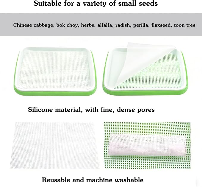 4 Pcs Seed Sprouting Mesh, Reusable Hydroponic Germination Pads for Microgreens Growing, 7.9" x 11.8" Silicone Seed Sprouting Mats, Trays NOT Included