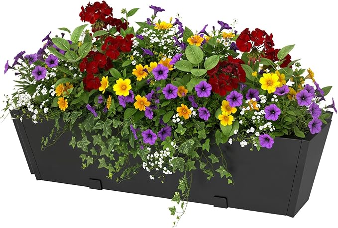 Railing Planter Box 36 Inch - Heavy Duty Metal Window Boxes, Deck Railing Planter Boxes with Adjustable Bracket & Drainage, Hanging Planter for Deck Railing Balcony & Patio