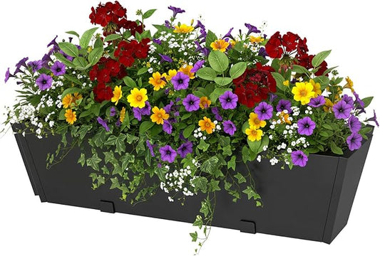Railing Planter Box 36 Inch - Heavy Duty Metal Window Boxes, Deck Railing Planter Boxes with Adjustable Bracket & Drainage, Hanging Planter for Deck Railing Balcony & Patio