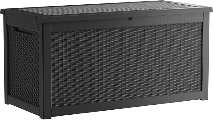 320 Gallon Outdoor Storage Box, Extra Large Waterproof Resin Deck Box with Lockable Lid Storage Bin for Patio Furniture Cushion, Garden Tools, Pool Accessories, UV-Resistant Outside, Black