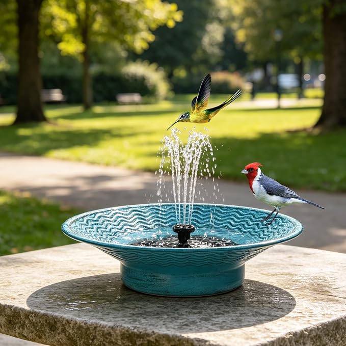 Solar Bird Bath for Outside, 12.4" Outdoor Garden Metal Bird Bath Bowl Fountain, Solar Powered Bird Bath Fountain for Garden Patio Decor, (Blue)