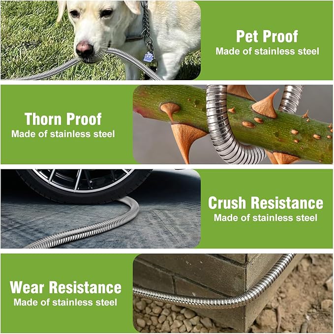 Beitopamz 100 ft Garden Hose, Stainless Steel Metal Water Hose with Nozzle, Flexible and Durable, Rust Proof, No-Kink, Heavy Duty, Leakproof 3/4'' Brass Fittings, Lightweight Hose for Patio, Lawn