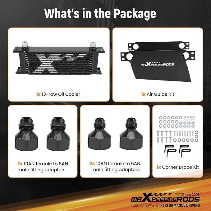 maXpeedingrods 13 Row Engine Oil Cooler, 10AN Stacked Plate Transmission Engine Oil Cooler Universal British Radiator Aluminium Black