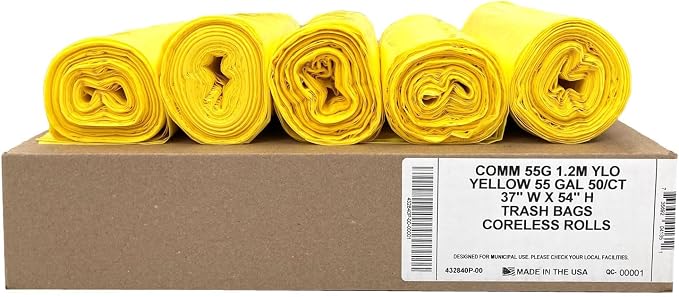 Ultrasac Heavy Duty 55 Gallon Yellow Trash Bags - (Value 200 Pack) - 1.5 MIL equivalent Industrial Strength Plastic 37" x 54" for 50-55 Gal Cans -Fits Toter, Rubbermaid Brute, Carlislie Bronco etc.