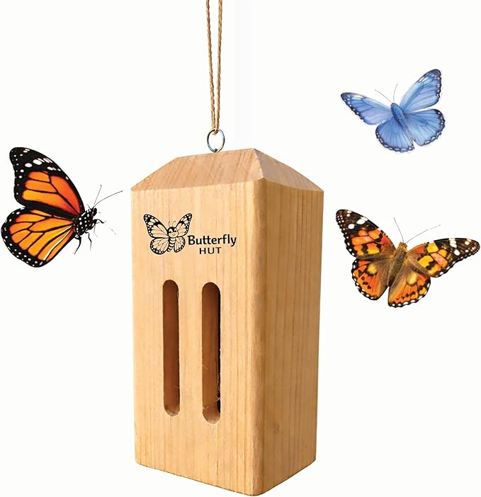 Butterfly House Outdoor Wooden Butterfly Shelter – 1 or 2 Pack Butterfly Houses for Garden, Yard, Fence, Tree or Post – Insect House Habitat for Butterflies – Decorative Garden Box – Made in USA