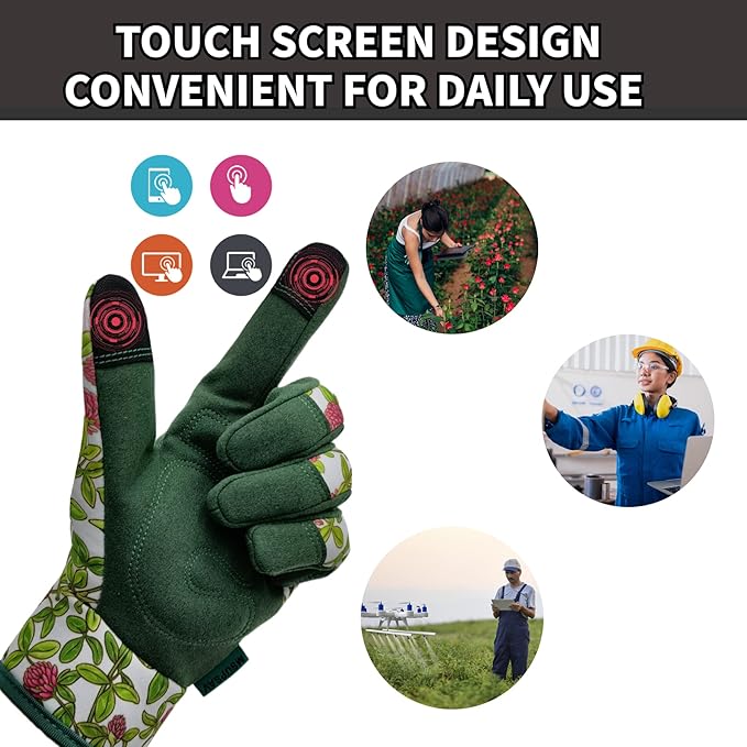 Gardening Gloves,Women Yard Work Garden Glove,Gifts | Thorn Proof,Puncture Resistant,Touchscreen,Gift,Leather,Spandex