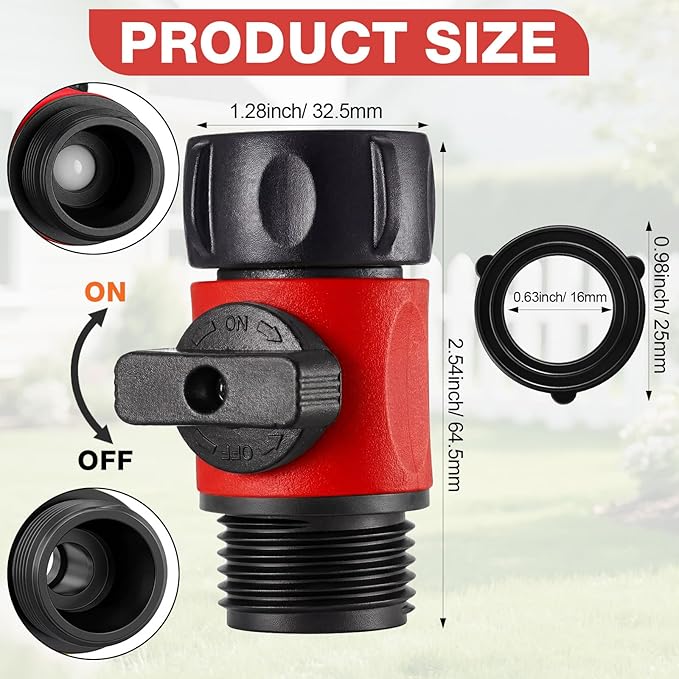 Hotop 12 Pcs Garden Hose Shut Off Valve Plastic Connect Water Hose Turn Off Valve with Anti Leak Standard 3/4 Inch Thread and Rubber Gaskets (Red)