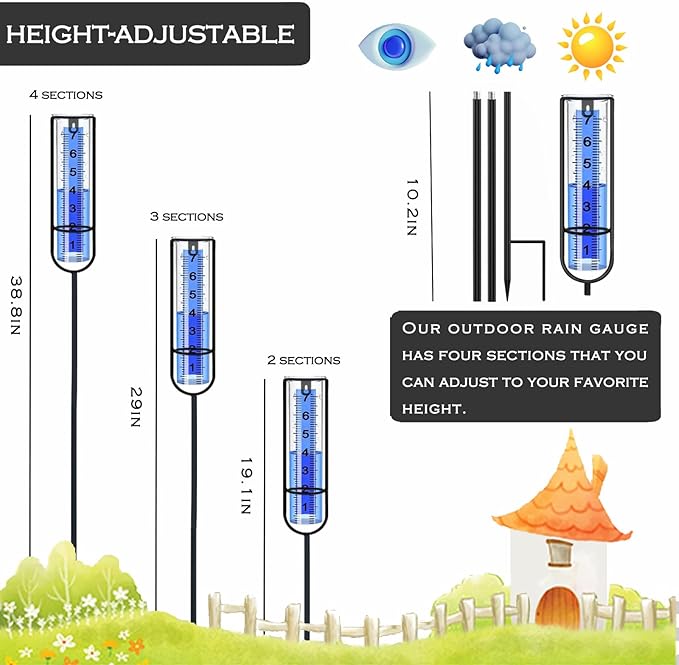 DLUCKY Rain Gauge Outdoor, 38.8'' Freeze Proof Rain Gauge Outdoor with Stake Thickened Rain Gauges Large Clear Numbers Rain Gauges for Yard Rain Measuring Tool for Lawn, Patio, Yard, Garden