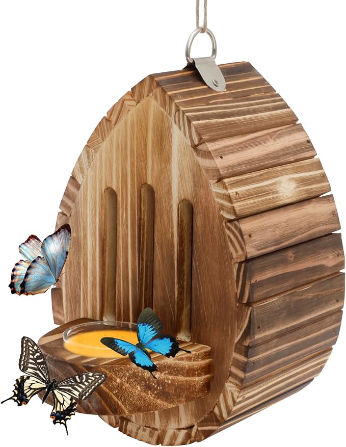 Wooden Butterfly House and Feeder, Butterfly Habitat Nesting Box, Natural Hanging Garden Outside Decoration, Multifunctional Butterfly Houses for Bugs, Butterflies, Moths, Lacewings
