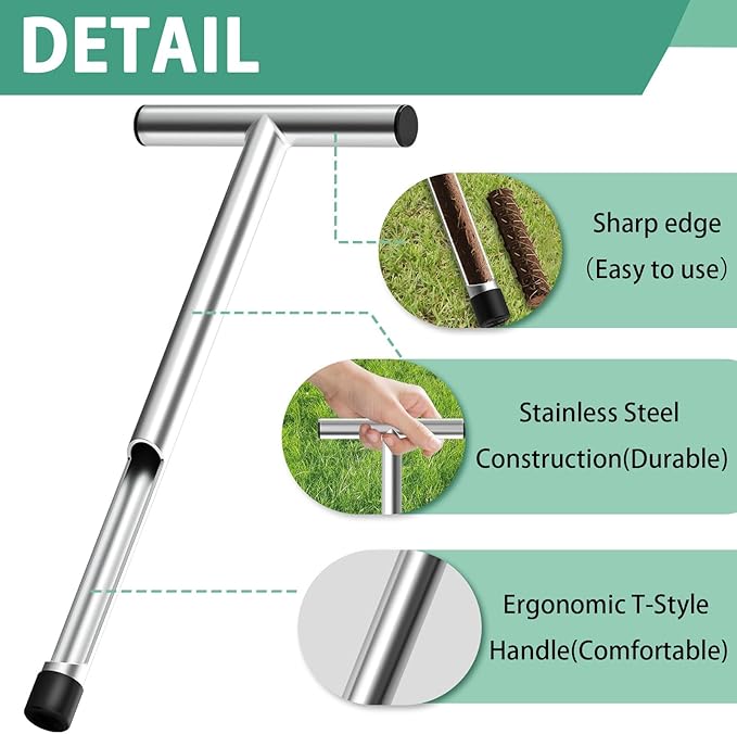 2 Pack 17 Inch Stainless Steel Soil Sampler Probe, Soil Probe for Soil Sampling, T-Style Handle Soil Test Probe, Soil Test Kit for Plant Care, Farm, Lawn Garden