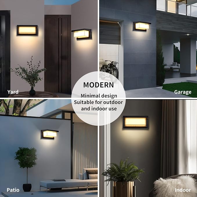 LED 18W Minimalist Horizontal Rectangular Outdoor Wall Sconce Light, Black, Warm White, IP64 Waterproof, Patio, 10.24 x 4.81 x 4.81 Inches