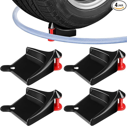 Dreyoo 4 Pcs Car Hose Guide, Tire Hose Roller for Car Washing, Detailing Tire Hoses Guide Preventing Pressure Washer Hoses Stuck Under The Wheels, Plastic Wash Tool to Avoid Snagging(Black)