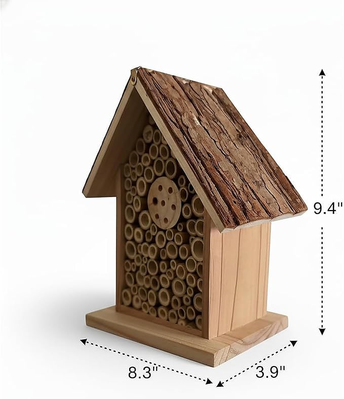 Redwood Mason Bee House - Solitary Bee Hotel & Wooden Pollinator House | Leafcutter Bee Hive with Easy-Hang Jute Rope | Weatherproof Insect Hotel & Outdoor Garden Decor for Pollinators