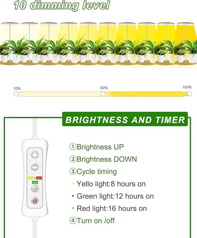 Plant Grow Light for Indoor Plant,Bamboo Mini LED Grow Light Garden,Height Adjustable,Automatic Timer with 8/12/16 Hours