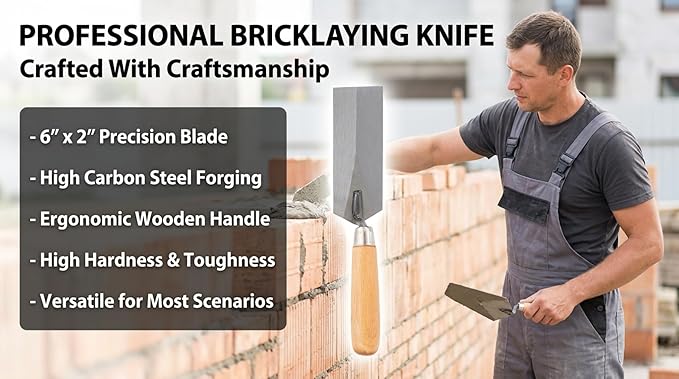 Masonry steel Margin Trowel, 6 x 2 Inches, High-Hardness Steel Blade, Ergonomic wood Handle