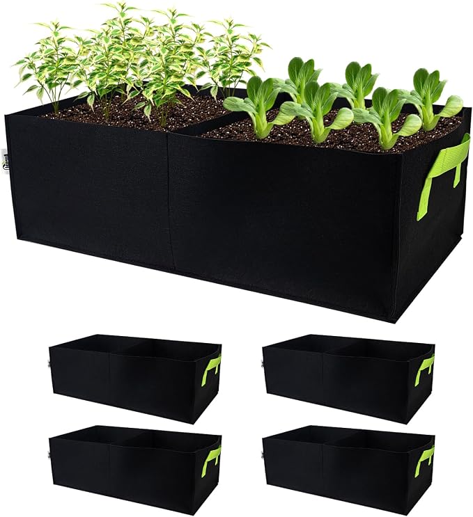 Plant Grow Bags, 5 Pack Fabric Raised Planting Bads, 2 Holes Rectangle Grow Bag, 10 Gallon Breathable Potato Tomato Planter Pots for Outdoor Vegetables Plant Flowers (Black)