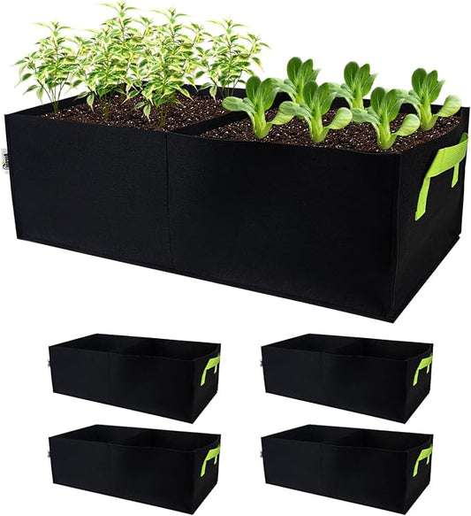 Plant Grow Bags, 5 Pack Fabric Raised Planting Bads, 2 Holes Rectangle Grow Bag, 10 Gallon Breathable Potato Tomato Planter Pots for Outdoor Vegetables Plant Flowers (Black)
