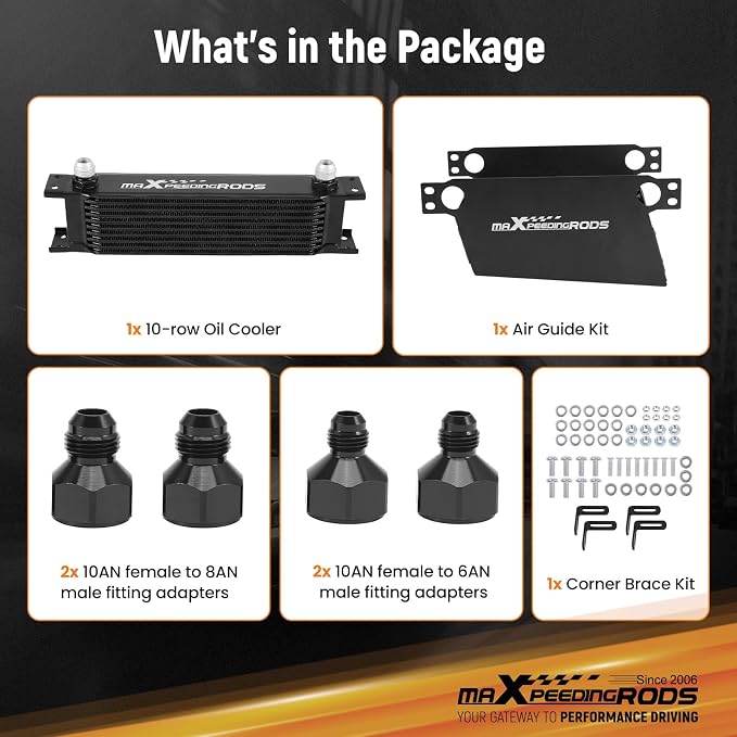 maXpeedingrods 10 Row Oil Cooler, 10AN Stacked Plate Transmission Engine Oil Cooler Universal British Radiator Aluminium Black
