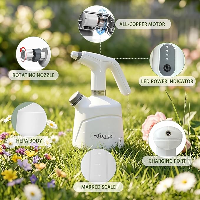 Electric Spray Bottle, 0.5 Gallon Battery Powered Plant Mister with Extended Wand, 2000mAh USB Rechargeable Automatic Garden Sprayer, Adjustable Spout Continuous Water Sprayer for Indoor Houseplants