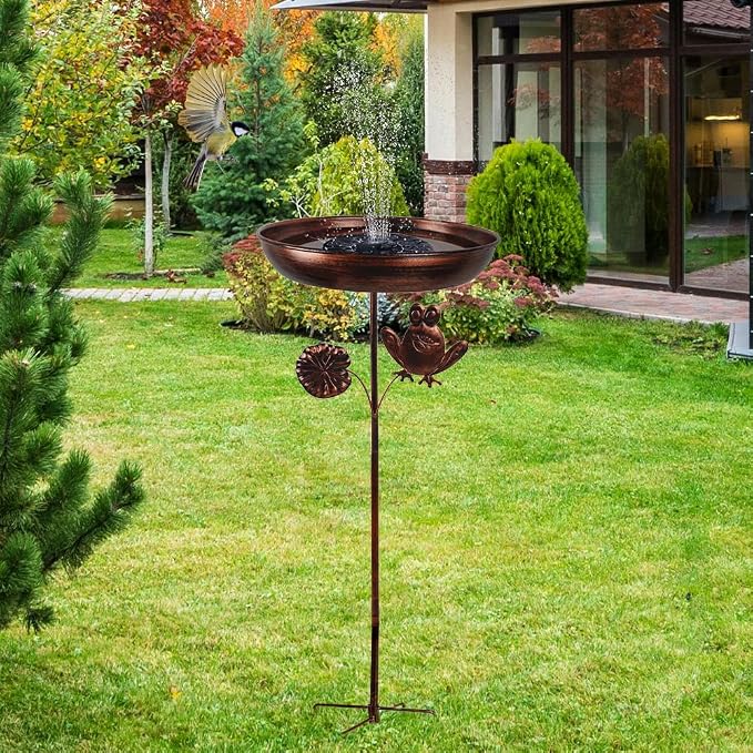 dreamysoul Bird Baths for Outside, 12 Inches Dia Bird Bath Feeder Bowl with Frog Decor, Freestanding Metal Birdbath for Outdoors Garden Patio Yard Lawn