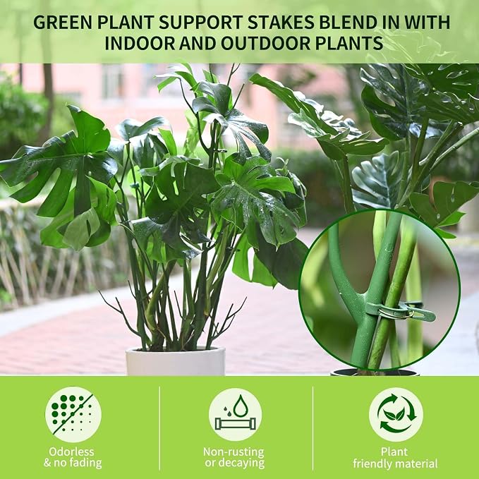 Yhtpouqe 4 Pack Plant Support Stakes, Plant Stakes for Indoor and Outdoor Plants. 28inch Plant Sticks with Extension Poles, Plant Clips, Plant Ties for Potted Monstera Plants, Climbing Plants