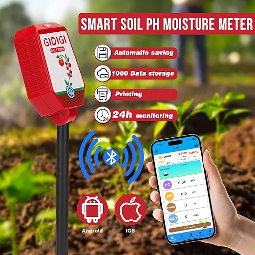 Soil Moisture Meter with App Control Digital Soil Test Kit for Plants pH Sunlight Intensity Fertility Low Price Soil pH Meter Thermometer Humidity Tester for Garden Lawn Farming