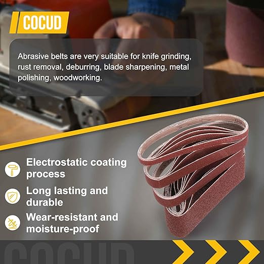 1-1/8 x 21 Inch Sanding Belt, 10 Pcs 320 Grit Aluminum Oxide Knife Sharpener Belts Work Sharpening for Belt Sander Knife Carving Tool Metal Working