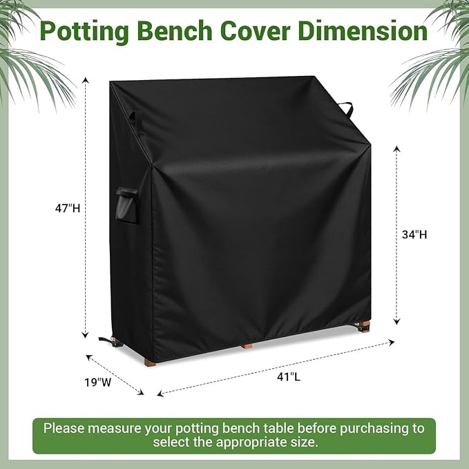 Canvas Potting Bench Cover, Waterproof Outdoor Table For Garden Furniture, All Weather Anti-UV Protection With Zipper, Adjustable Drawstring & Windproof Straps, Durable Protector(41"Lx19"Wx34/47"H)