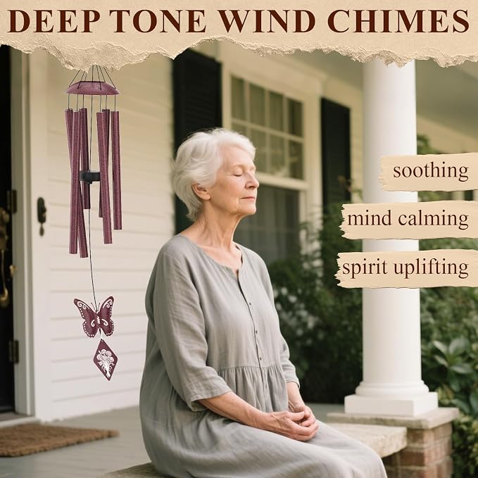 Butterfly Wind Chime, Unique Mom Gift Wind Chimes, Birthday Gifts Present for Mom Mother from Daughter Son, Best Gifts Ideas for Christmas Birthday Mother's Day, 36'' Deep Tone Windchime