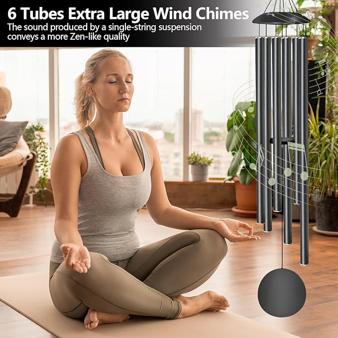 66" Wind Chimes for Outside Deep Tone - 6 Thicken Tubes Large Wind Chimes for Outdoor, Gifts for Mothers Day, Women, Mom, Grandma, Sympathy, Big Windchimes for Garden and Patio (Black)