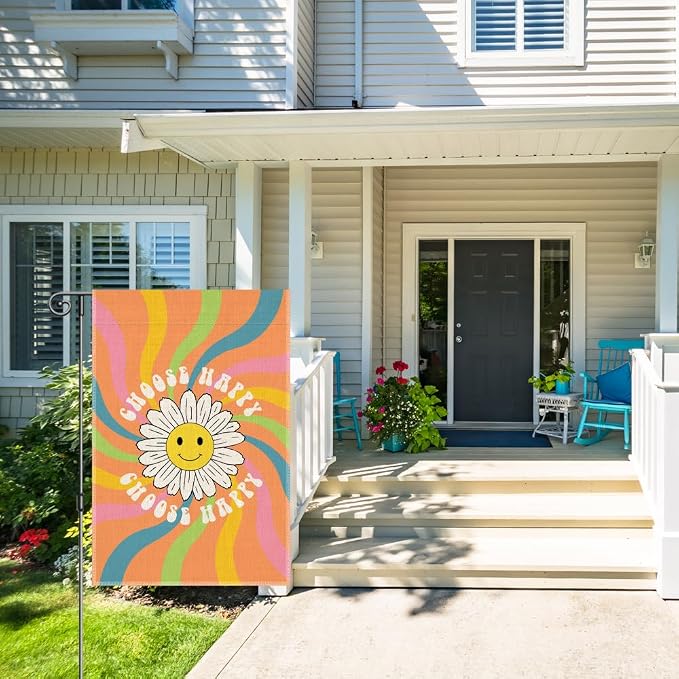 Perfectinsoy Choose Happy Garden Flag for Outdoor, Welcome Yard Kitchen Garden House Holiday Lawn Porch Decor for Farmhouse Holiday, Summer Yard Sign, Cute Positivity Porch Banner, Happy Garden Flag