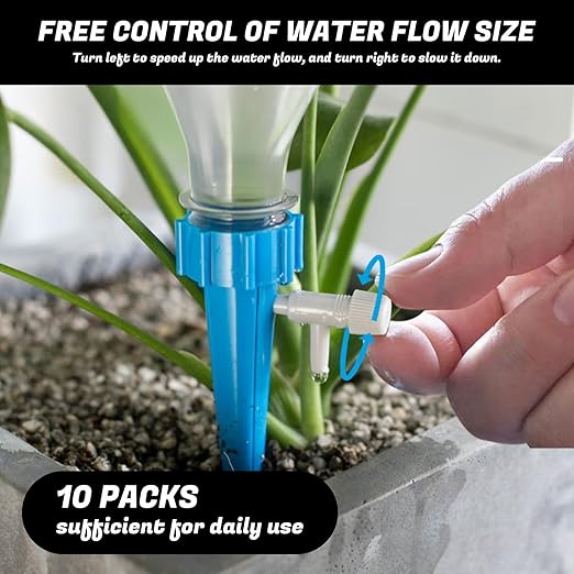 10 Pack Plant Watering Devices - Self Watering Planter Insert Spikes with Adjustable Valve, Automatic Watering Bulbs for Indoor & Outdoor Pots, Vacation Plant Watering System